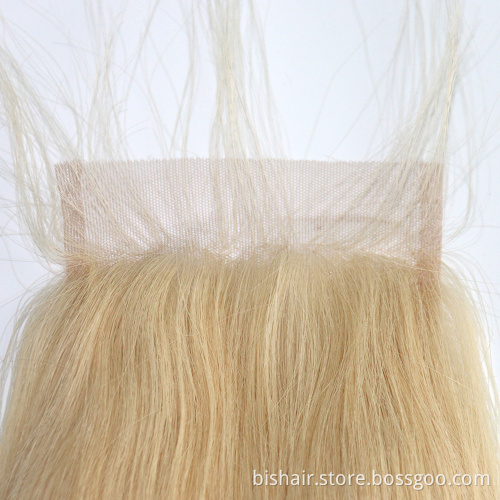 613 Blond hair with front lace closure 13x4 hair block Brazilian real original straight hair natural hairline bleached knot